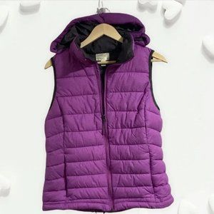 Tangerine puffer vest purple gray detachable hood warm large zippered pockets